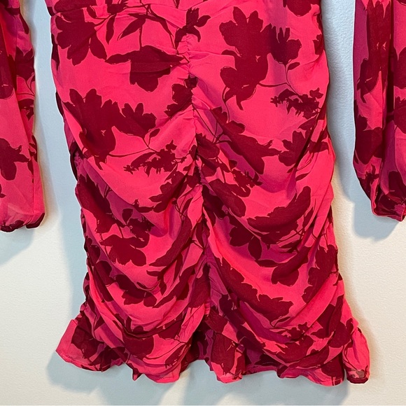 Lush Women’s Long Sleeve Chiffon Floral Mini Dress Raspberry Red Color Size M - Picture 2 of 7